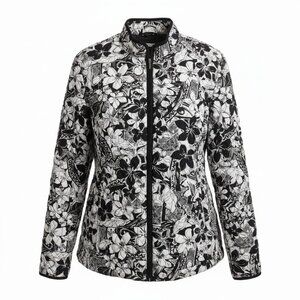 Requirements Black/White Floral Quilted Zip-Up Jacket |Lightweight Layer |Sz Med